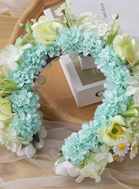 儿童簪花头饰成品 泉州沾花发箍牢固不掉 浔埔蓝色粘花发饰