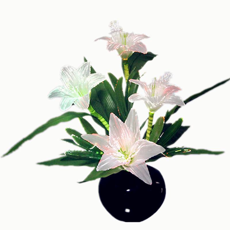 批发彩灯创意礼品光纤灯百合花新年装饰春节七彩花灯礼品灯led