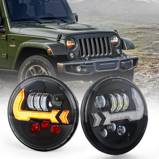 JEEP牧马人适用改装 车LED前大灯7寸远近光带日行灯转向摩托车头灯