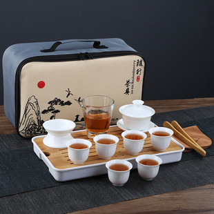 羊脂玉瓷功夫茶具套装白白猪油中国便携旅行茶具商务伴手礼瓷logo