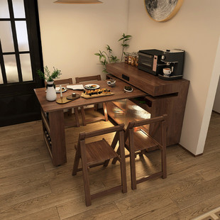 奢屋家具实木旋转岛台餐桌一体家用可伸缩小户型多功能餐边柜餐桌