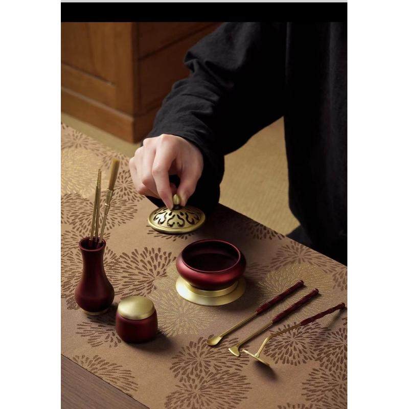 苏工红莲花香香底座一体炉入门篆道工具全套套装