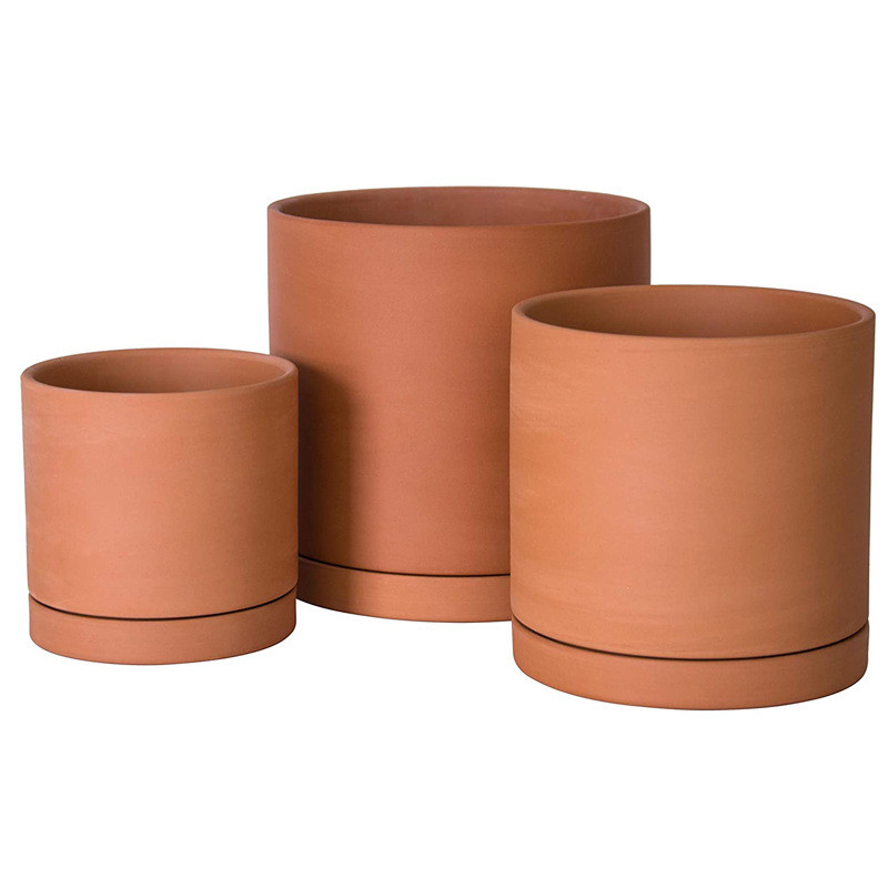 陶器红土花盆大中小3个装陶瓦赤土色陶瓷阳台家装绿植盆栽带底托