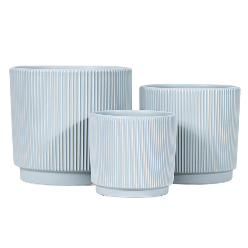 简约花盆现货批发大号圆形家用绿化绿萝蝴蝶兰陶瓷花盆盆栽三件套