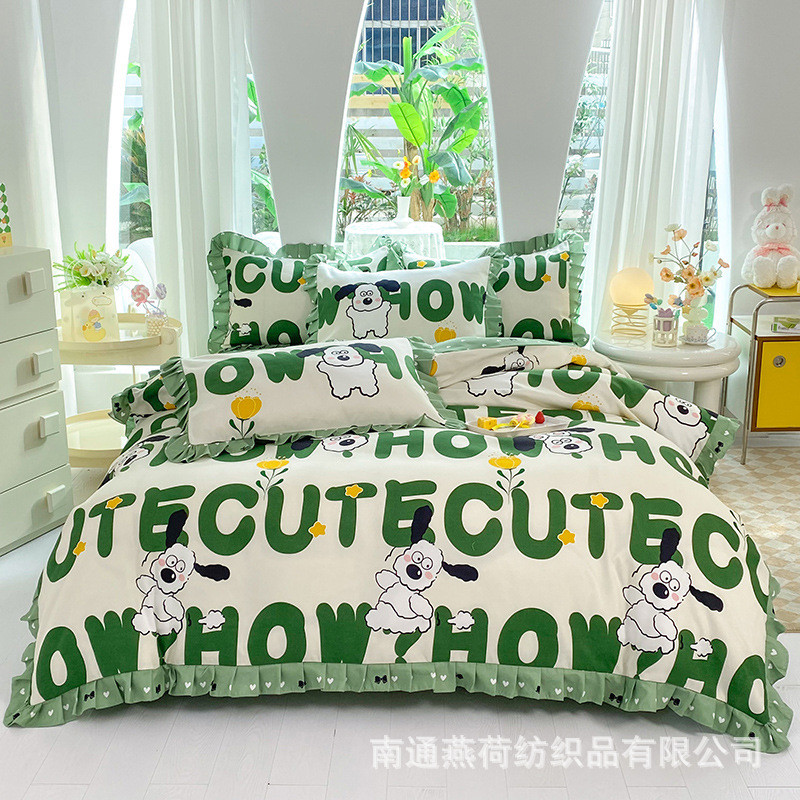 加厚亲公主风水洗棉韩版床裙四件套床单三件套肤床上用品套件批发