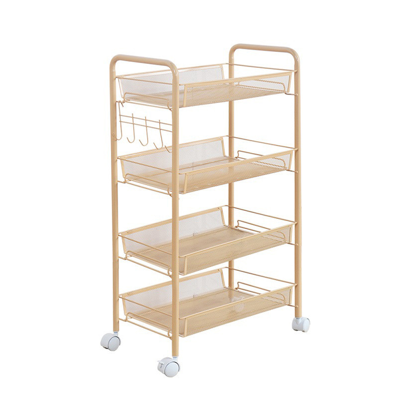 小推车带挂钩厂家直供四层家居厨房浴室收纳置物架移动金属网篮可