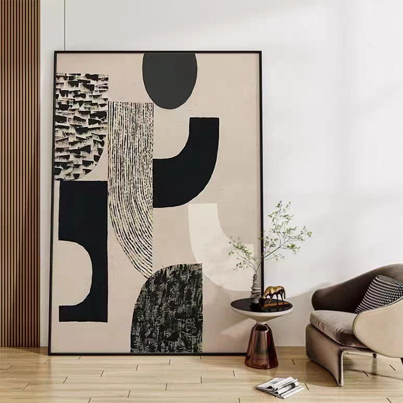 现代轻奢创意抽象几何装饰画玄关客厅沙发背景墙简约挂画黑白棕色图片