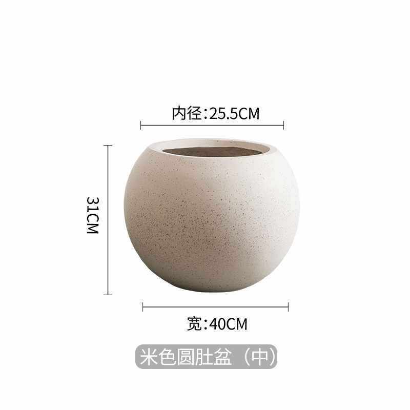 北欧镁泥落地大花盆极简圆球型软装特大花器客厅商场民宿别墅摆件