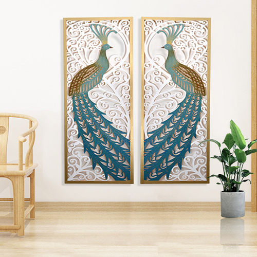 中式孔雀挂件样板房背景墙装饰品家居铁艺客厅玄关墙饰挂件批发