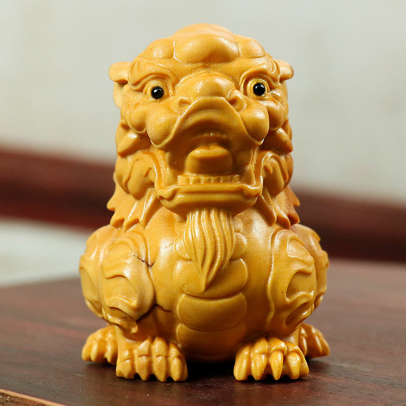 黄杨木雕麒麟手把件木质雕刻瑞兽摆件工艺品中式家居饰品