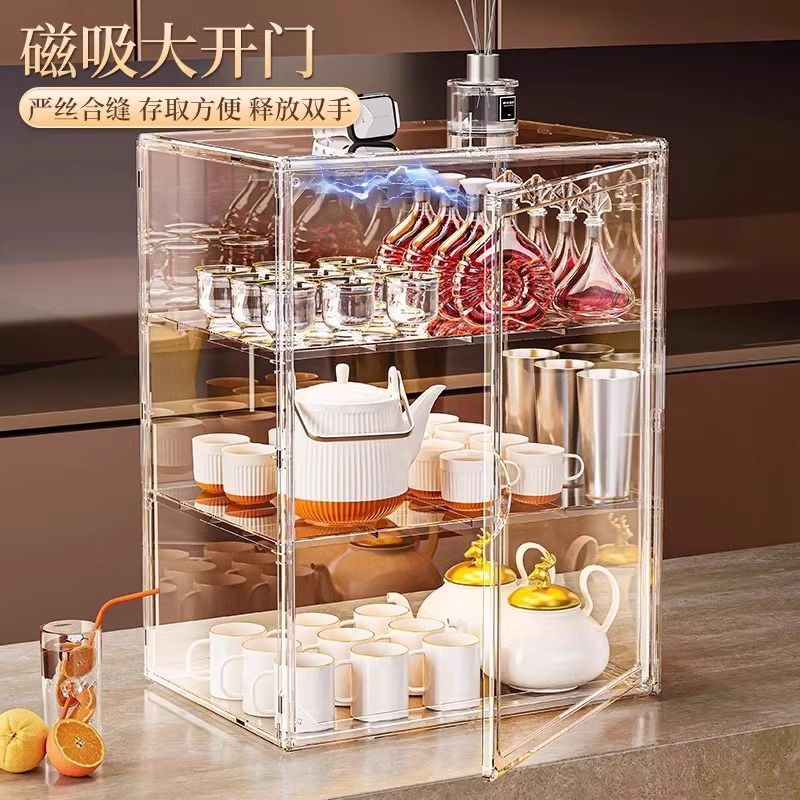 桌面透明防尘杯架收纳盒水杯茶杯茶具咖啡马克杯子收纳置物架神器