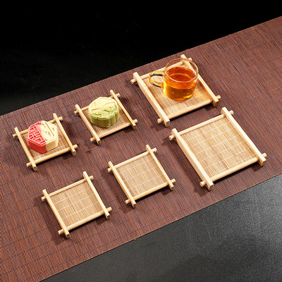 竹制井字茶点盘中式围炉点心糕点碟子复古茶杯垫杯托竹编摆台托盘