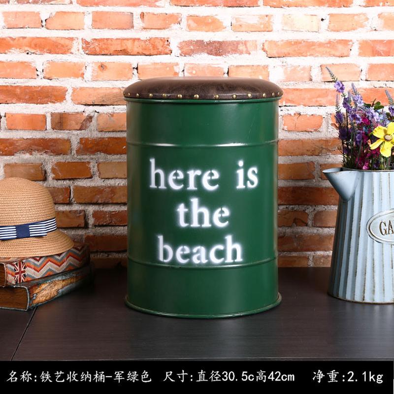 酒吧复古圆形油漆桶铁皮凳子批发铁艺工业风美式创意收纳物油桶凳