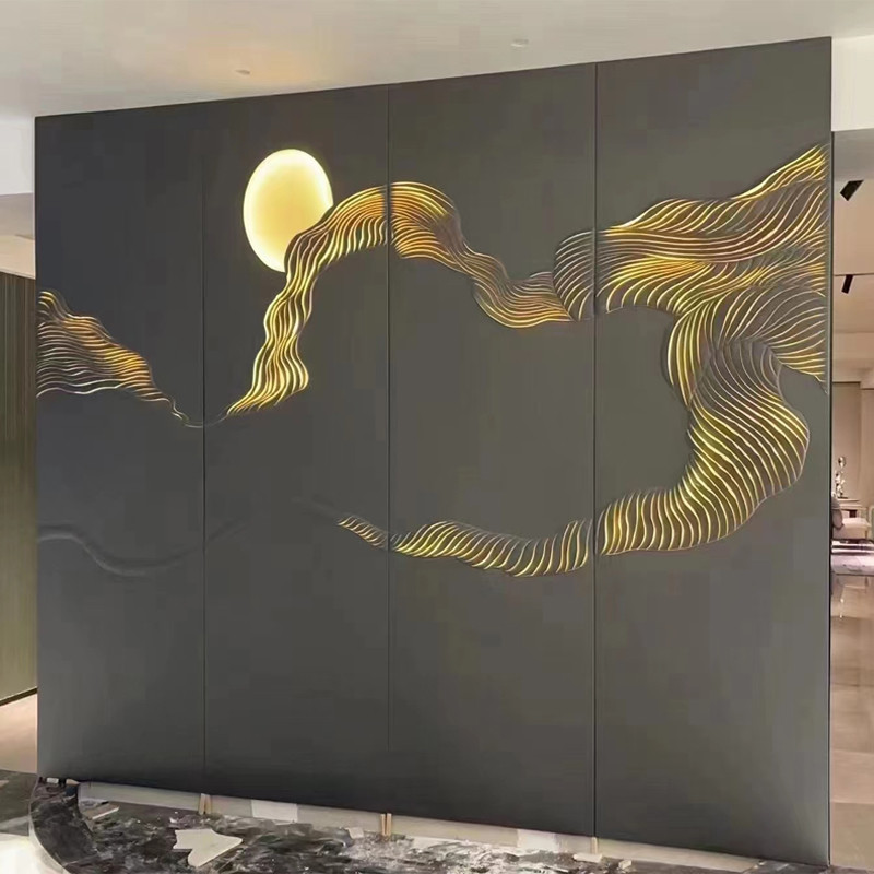 皮雕背景墙轻奢浮雕硬包背景墙电视中式画床头软包沙发客厅护墙板