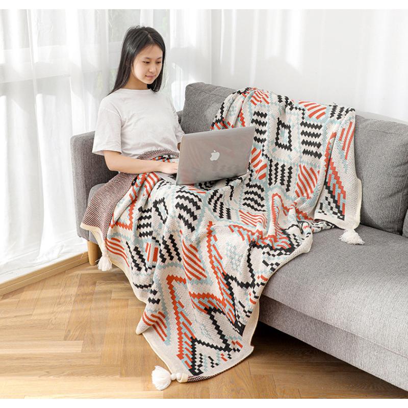 北欧风沙发毯办公室午睡毯盖空调针织毯子腿毛毯披肩保暖blanket