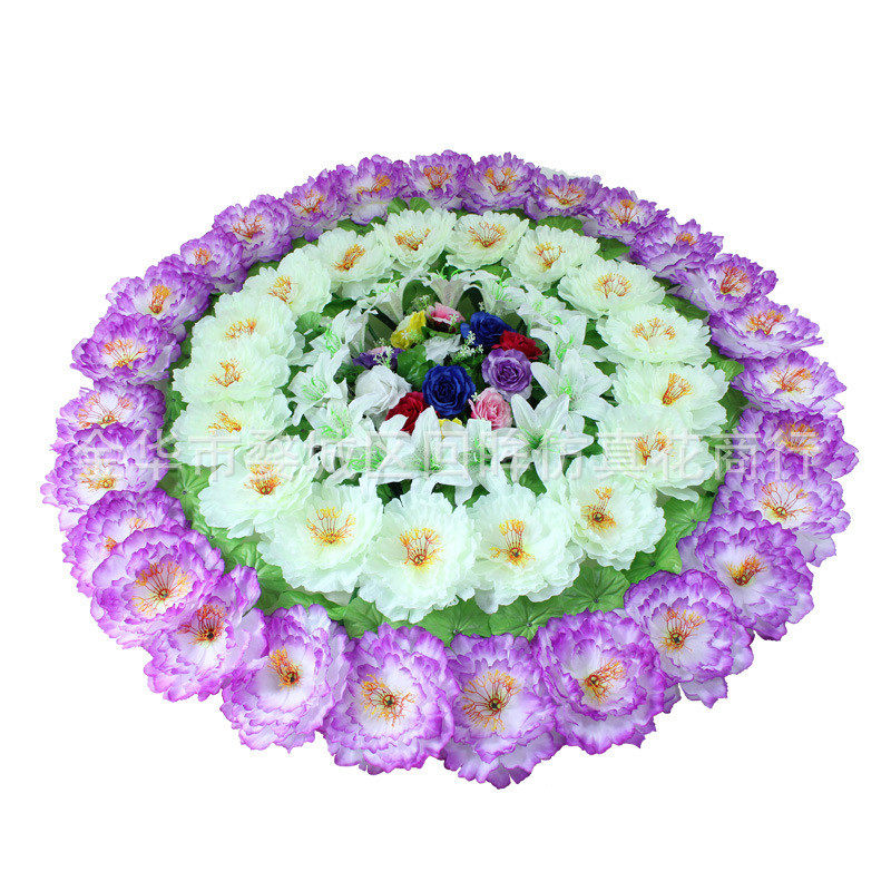 仿真花圈牡丹祭奠殡葬用花白事花圈追悼摆放花陵园扫墓花厂家批发