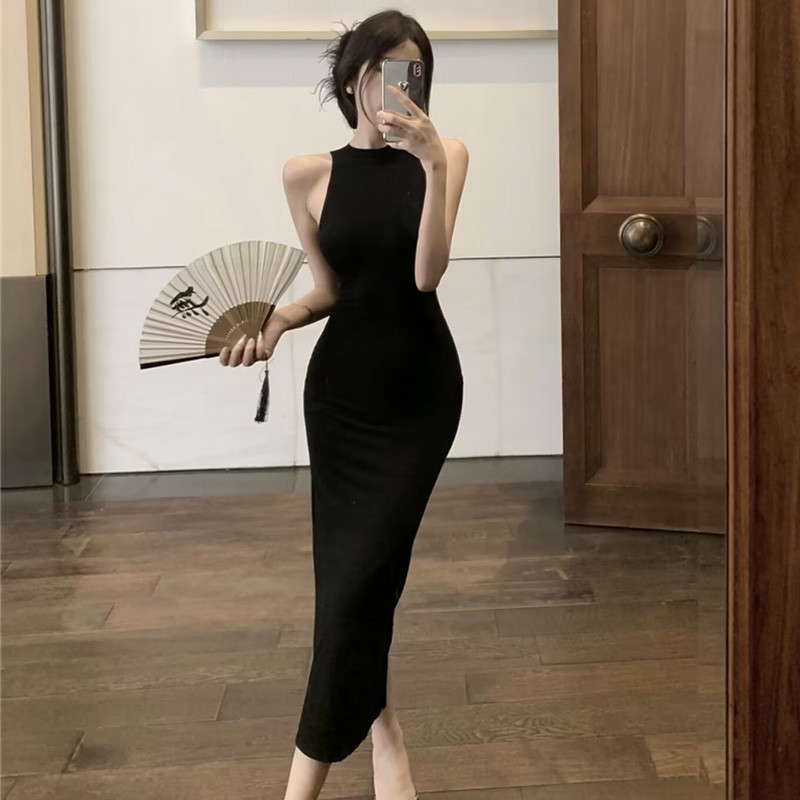 纯欲风性感高腰长款挂脖包裹