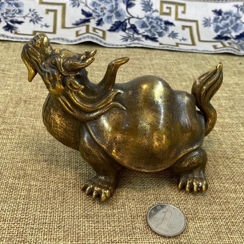 黄铜龙龟工艺品抬头铜器龙龟办公室摆件铜桌面茶宠家居