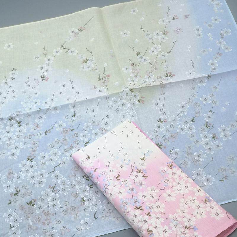 新品60支精梳棉印花小方巾日式樱花青花瓷女士手绢日本手帕喜帕礼