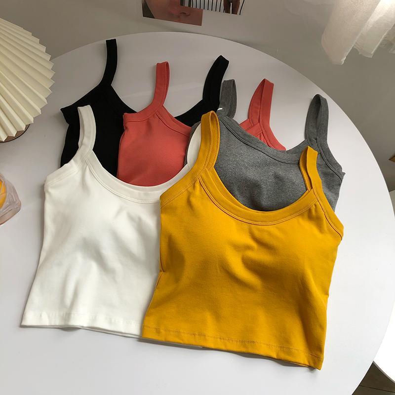 白色小吊带背心女带胸垫夏内搭短款运动美背外穿修身显瘦无袖上衣