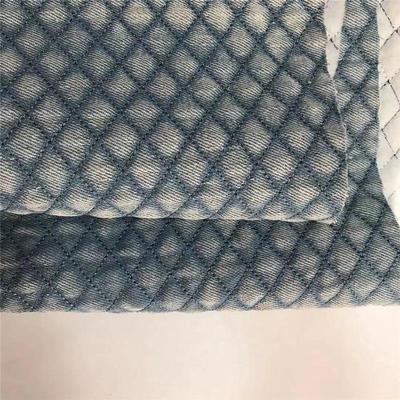 工艺洗牛仔绗棉牛仔布双线绣菱形格子水洗雪花擦白裥棉水箱包料