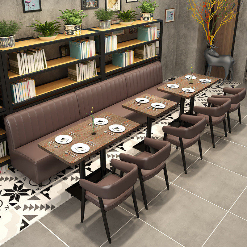 复古咖啡厅休闲书吧清靠墙吧卡座沙发甜品奶茶店洽谈区桌椅组合
