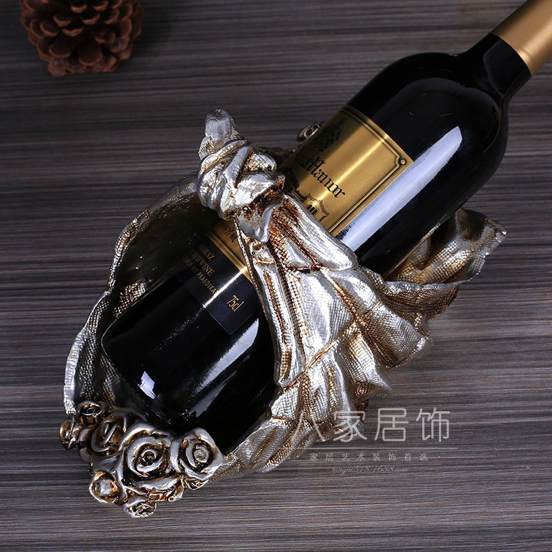 ins欧式银色古复古花篮红酒架摆件树脂雕塑工艺品装饰品新品