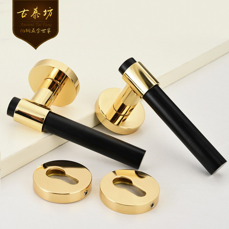 美式黑色全铜锁静音门锁金轻奢现代分体实木磁吸室内卧室房间别墅