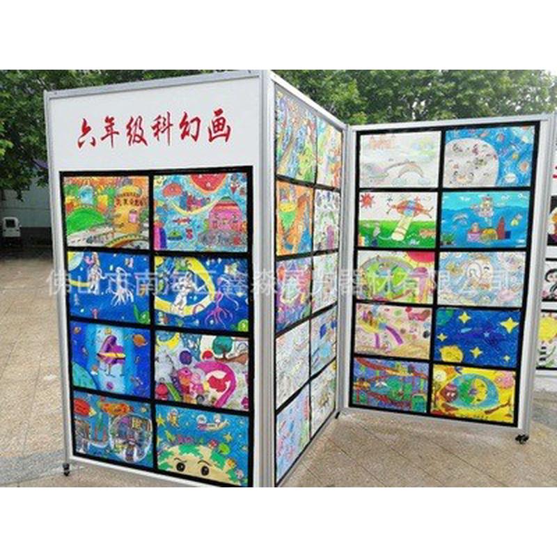 书画铝合金折叠广告屏风/宣传展板/高档油画展览展板八棱柱展示架