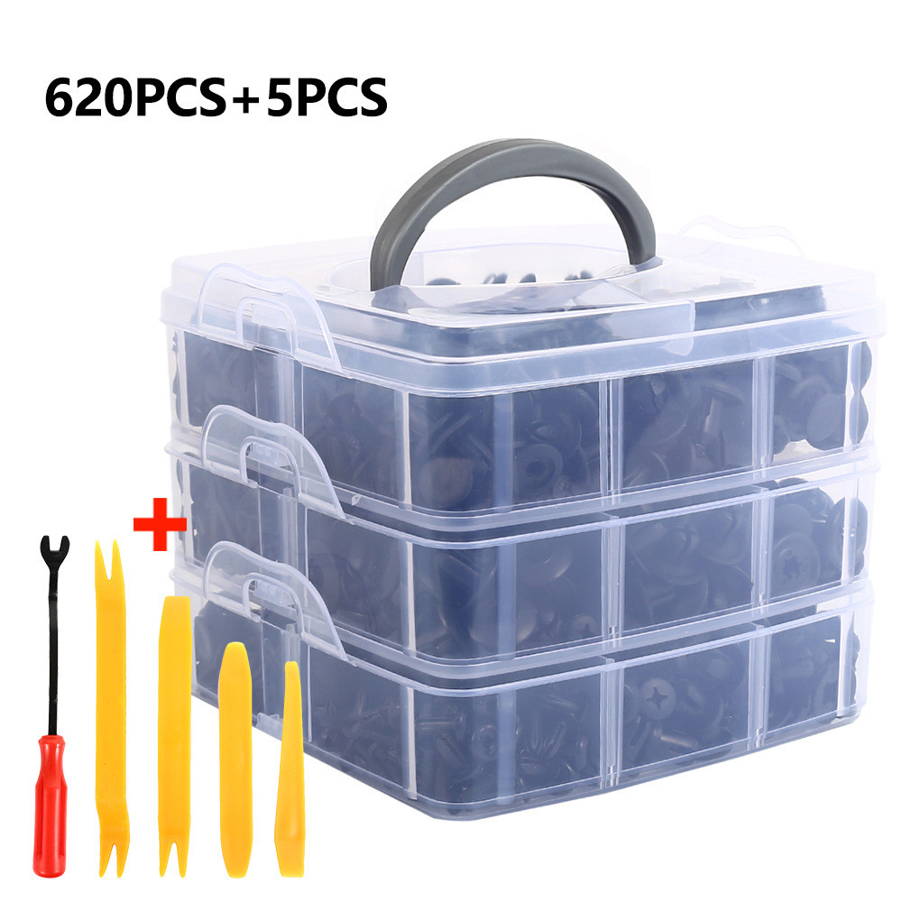 620PCS汽车卡扣盒装套装跨境热销620pcs三层通用汽车塑料紧固件