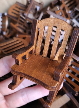 木制摇椅子日式猫Zakka咖啡台灯书店微缩装饰道具工艺品小摆件