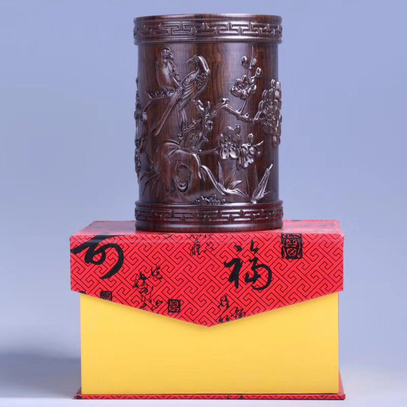 黑檀笔筒木质圆形家居办公摆件木雕工艺品厂家批发