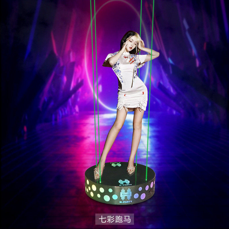 酒吧发光跳舞带点跳台圆形粗绿激光led立体台轮子不锈钢点舞底座