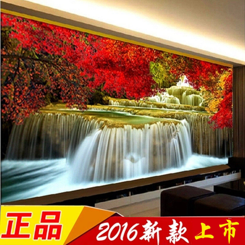 流水生财十字绣风景客厅大幅新款山水画鸿运当头十字绣满绣印花