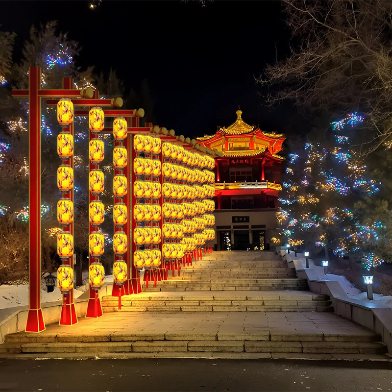 2025大型元宵节花灯猜灯谜灯笼网红背景墙打卡彩灯亮化摆件户外