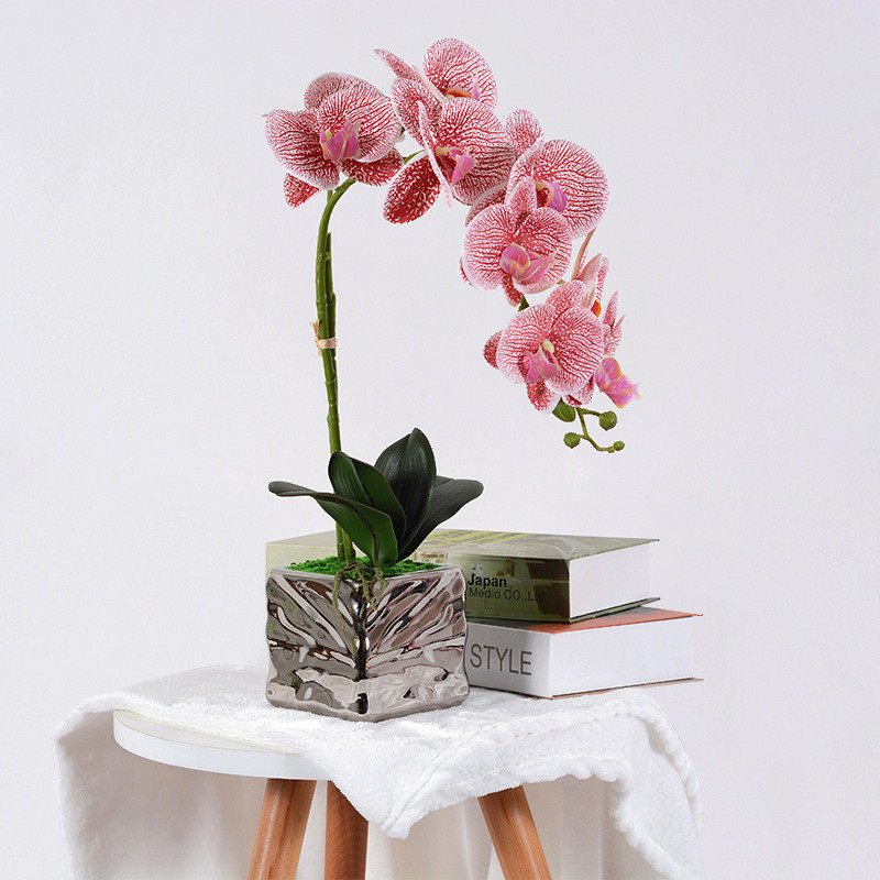 装饰套装 创意电镀陶瓷工艺摆设 蝴蝶兰仿真花假花盆栽 厂家批发