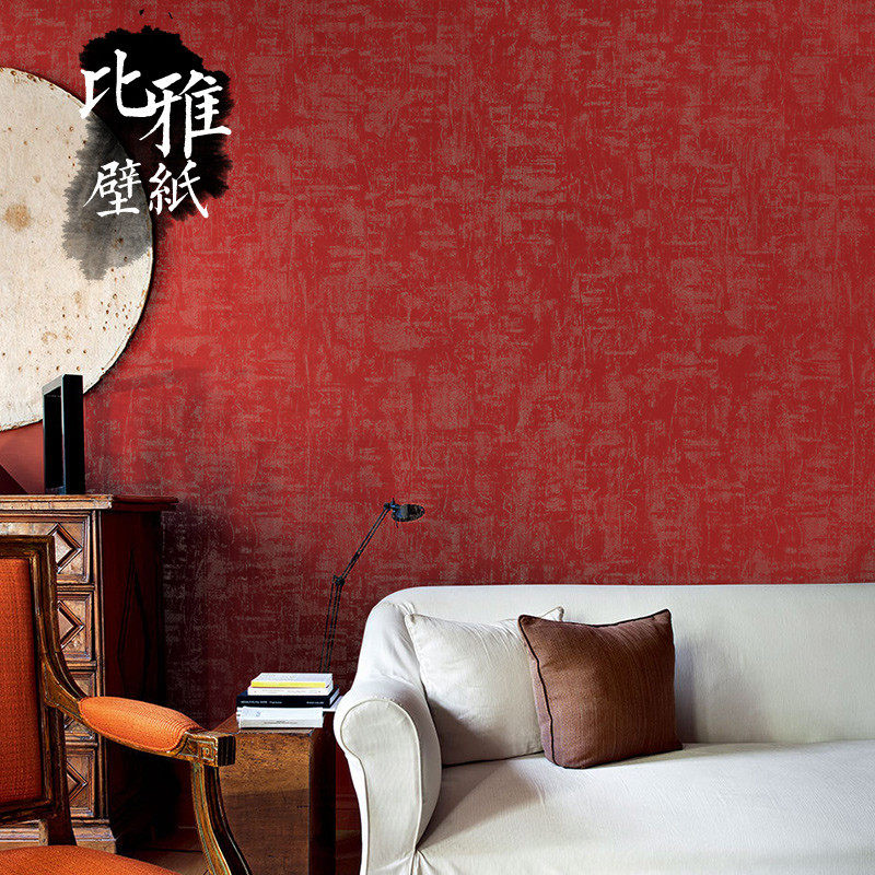 复古红色墙纸纯色素色中国风中式古风客厅卧室背景故宫红壁纸国潮