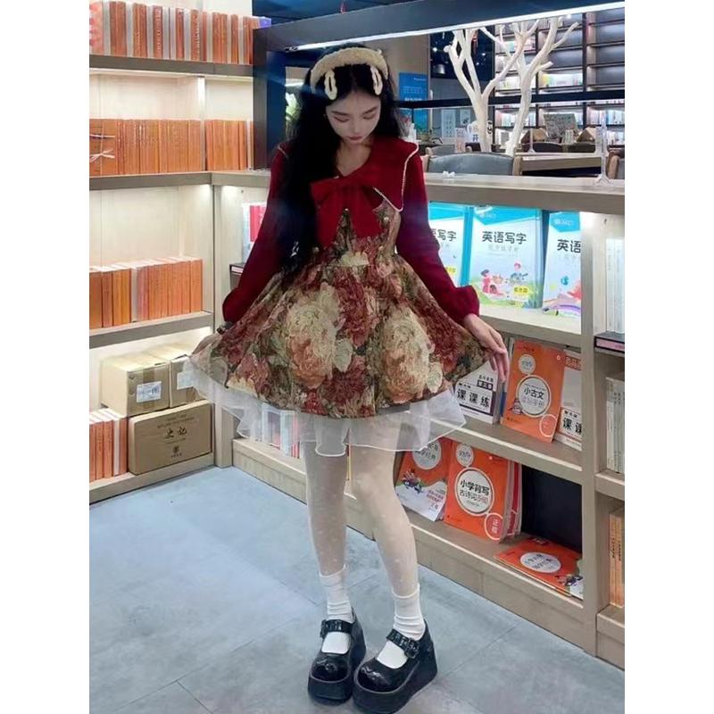 背带裙女秋冬小个子圣诞穿搭