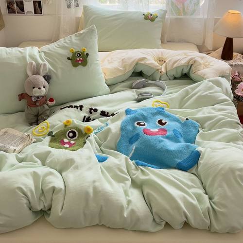 ins可爱卡通a类水洗棉四件套床上用品被套床单儿童母婴宿舍三件套