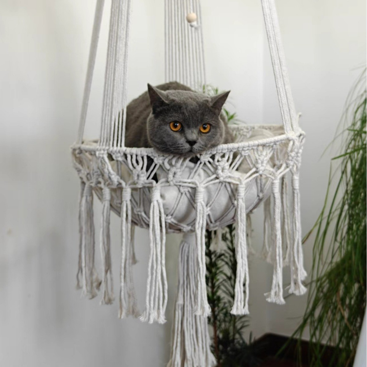 手工编织猫吊床挂窝波西米亚风悬挂式吊篮秋千宠物猫窝摇摇床批发