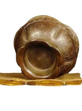 古董古玩仿古铜加厚花瓣文玩碗莲花造型龙图乡下收藏老物件