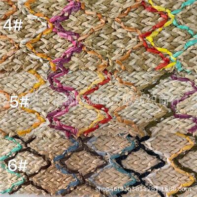 pp编织厂彩色提花草菱形格子仿编织布布草编包鞋材沙发抱枕布