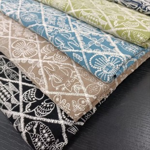 皆明川交响乐菱形格棉麻手工刺绣绣花布料沙发围裙抱枕套一米价