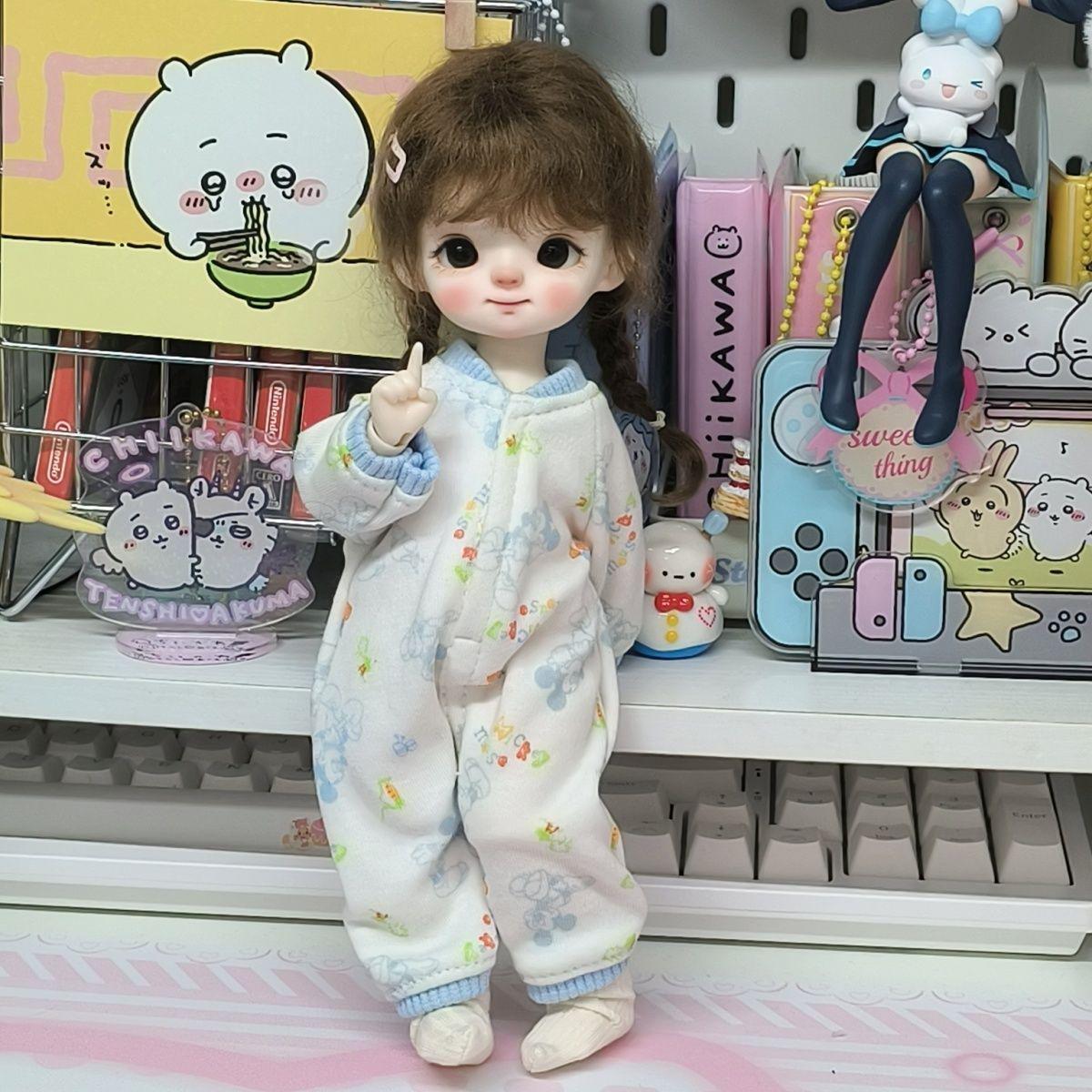 6分bjd小六爬爬服连体宝宝服胖点可爱玩偶衣服睡衣自制手作娃衣