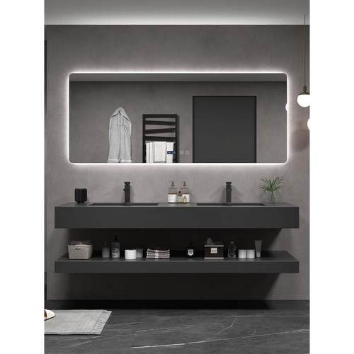 轻奢岩板一体盆浴室柜组合洗脸无缝陶瓷双台盆洗手池简约现代洗漱