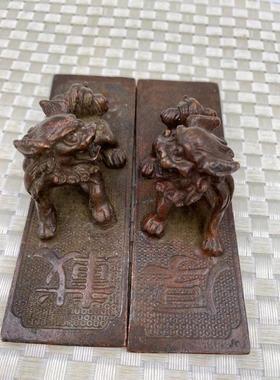 老物件杂项收藏仿古铜狮子镇尺文房四宝压尺乡下收古董古玩