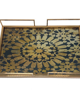 北欧轻奢水果盘玛瑙托盘长方形家用放茶水杯家用茶盘金属装饰品