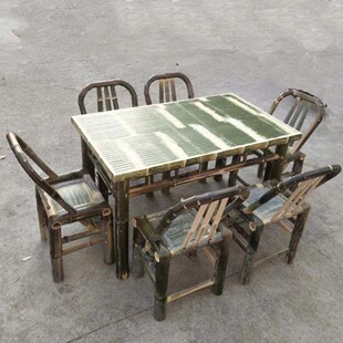 c窓1竹桌子餐桌正方形餐厅怀旧竹桌竹子方桌饭桌复古火锅店竹桌椅