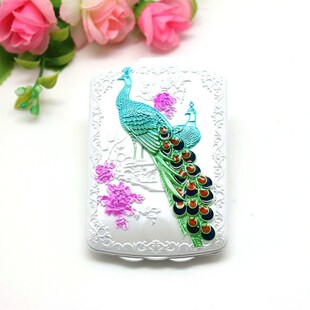 礼品促销高档化妆镜带灯led双面便携式随身小镜子珐琅孔雀图案