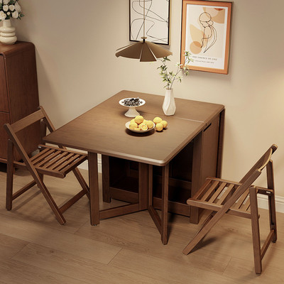 实木折叠餐桌小户型多功能简约可伸缩餐桌椅省空间长方形吃饭桌子